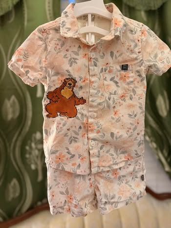 Embroidered Vintage Inspired Bear in the Big Blue House Outfit (2T - Button up and stretchy shorts)