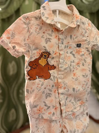 Embroidered Vintage Inspired Bear in the Big Blue House Outfit (2T - Button up and stretchy shorts)