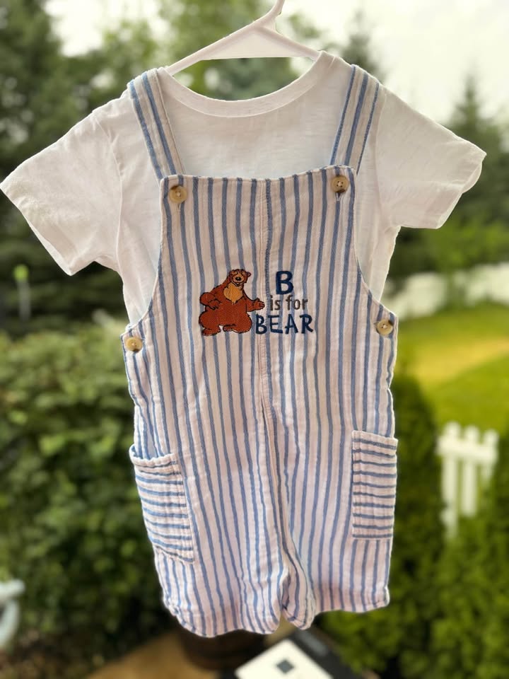 B is for Bear Embroidered Shortalls (24 months)