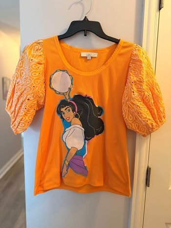 Upcycled Esmeralda Shirt – Disney Hunchback of Notre Dame – LOFT Puff Sleeve Top – Women’s Large